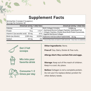 Micro Ingredients Multi Collagen Peptides Powder - Hydrolyzed Protein Peptides (Type I,II,III,V,X) with Hyaluronic Acid, Biotin & Vitamin C Unflavored
