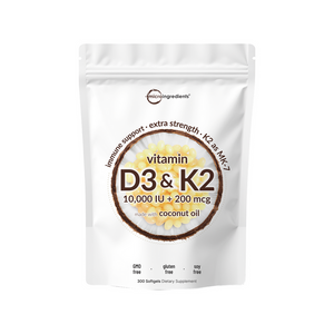 Micro Ingredients Vitamin D3 10,000 IU + K2 MK-7 200 mcg, 300 Softgels