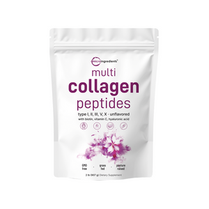 Micro Ingredients Multi Collagen Peptides Powder - Hydrolyzed Protein Peptides (Type I,II,III,V,X) with Hyaluronic Acid, Biotin & Vitamin C Unflavored