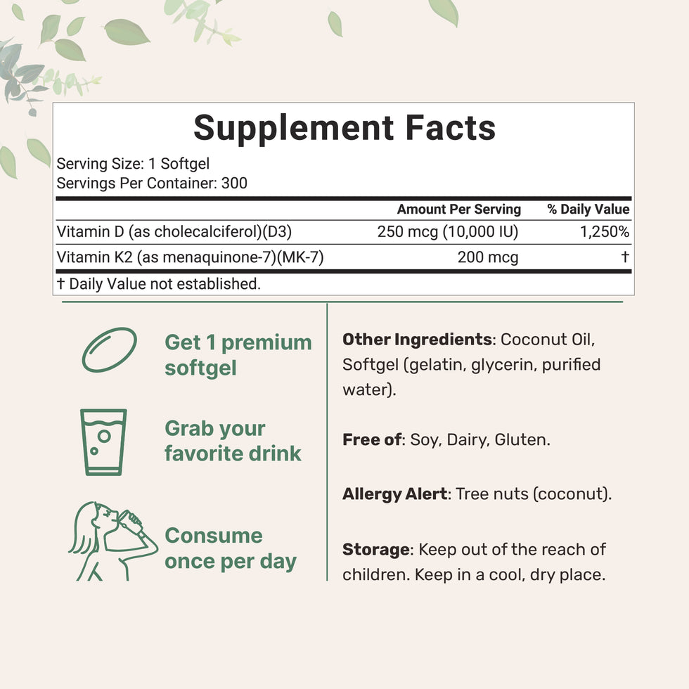 Premium Vitamin D3 + K2 Softgels | High-Potency Bone, Heart & Immune Support Formula